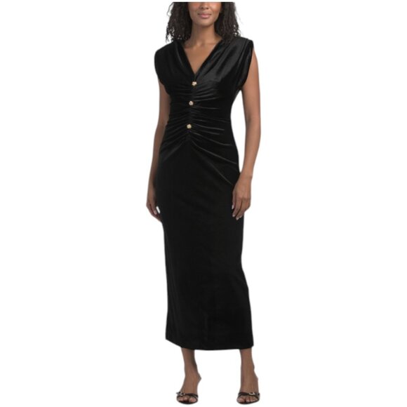 TAYLOR Velvet Maxi Dress With Gold Tone Hardware - Picture 1 of 3